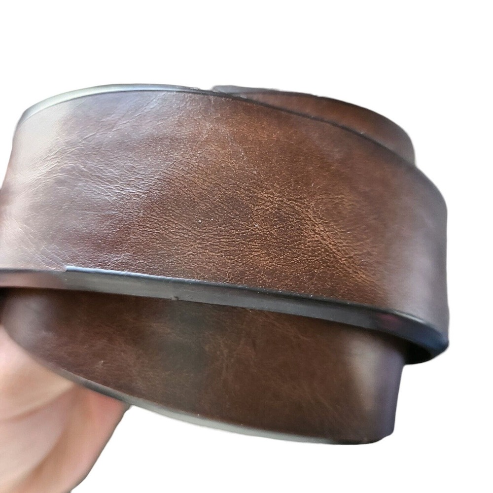 Vegan leather men's belt Brown Ratchet Slider silver metal buckle 33 41 casual - Picture 3 of 6